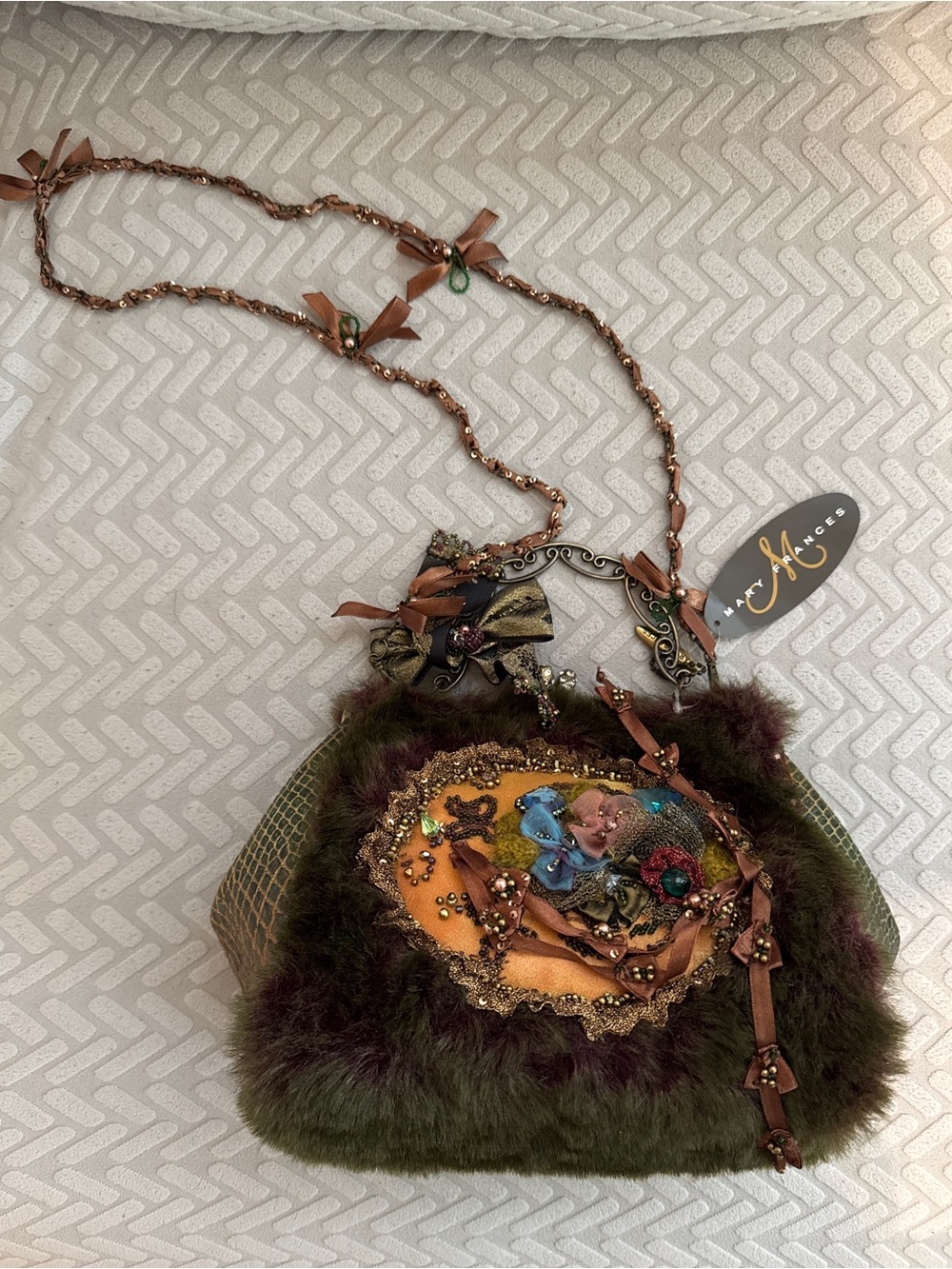 Mary Frances Green Faux Fur Embellished Evening Bag